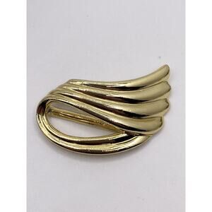 Piscitelli Goldtone Polished WING Shape Scarf Clip Ribbed Scalloped Vintage